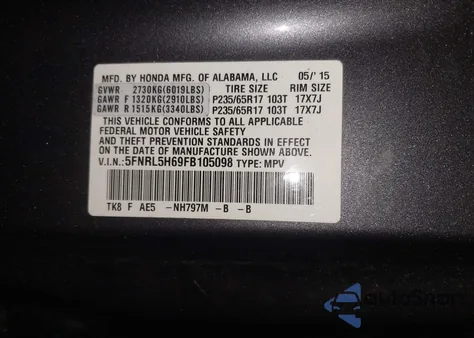 2015 Honda Odyssey Ex-L from USA, damaged, VIN 5FNRL5H69FB105098